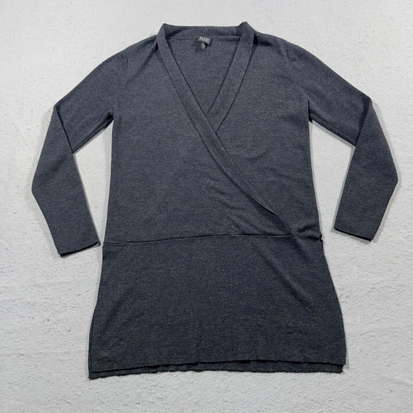 Eileen Fisher‎ Faux Wrap Sweater Women M Gray 100% Merino Wool Tunic - Picture 1 of 10